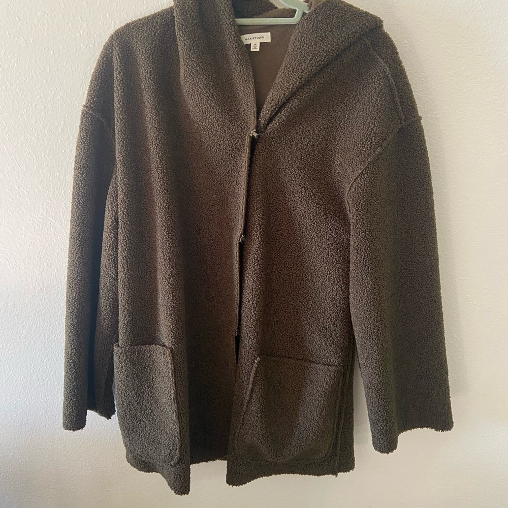 Max Studio Hooded jacket Size Medium cardigan coat dark brown/ olive